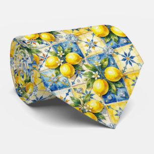 Watercolor Amalfi Lemon Mediterranean DIamonds Neck Tie