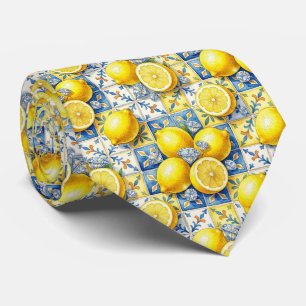 Watercolor Amalfi Lemon Mediterranean DIamonds Neck Tie