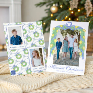 Watercolor Amalfi Lemons Garland Swag Photo Holiday Card