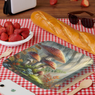 Watercolor Amanita Mushrooms Forest Foliage Art Paper Plates