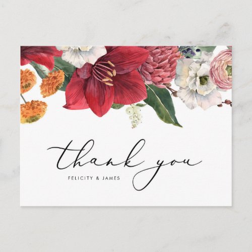 Watercolor Amaryllis and Mums Floral Thank You Postcard