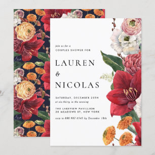 Watercolor Amaryllis Botanical Rehearsal Dinner Invitation