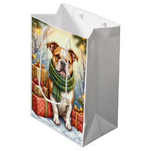 Watercolor American Bulldog Christmas Holiday Medium Gift Bag