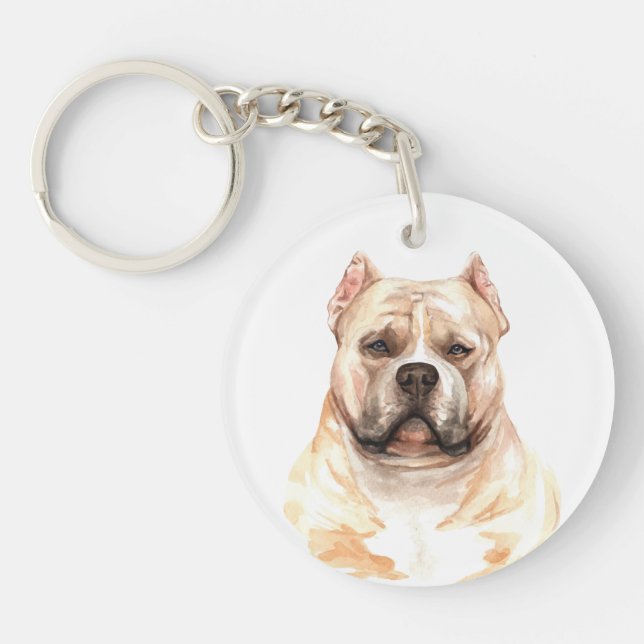 Watercolor American Bully dog Keychain (Front)