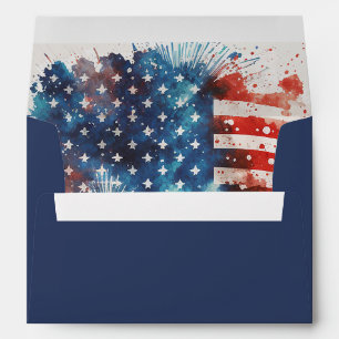 Watercolor American Flag 4th of July Patriotic Envelope