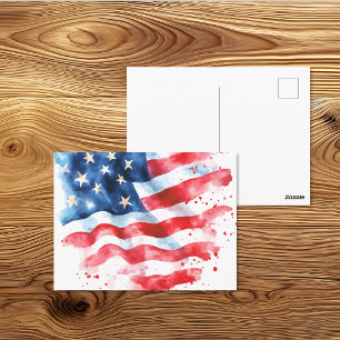 Watercolor American Flag Art Postcard