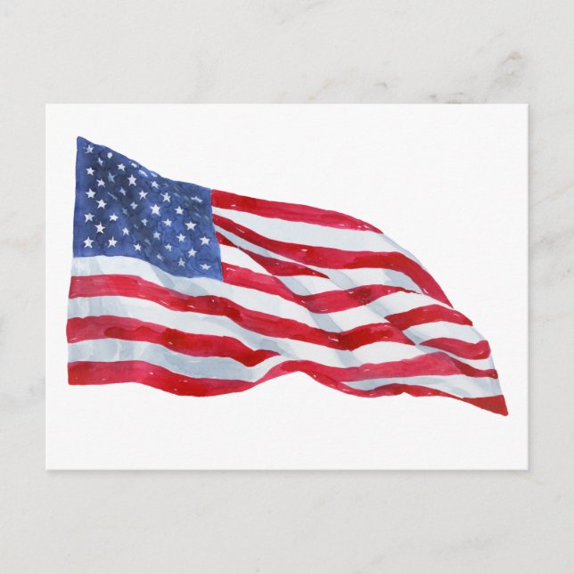 Watercolor American Flag Flying Postcard (Front)
