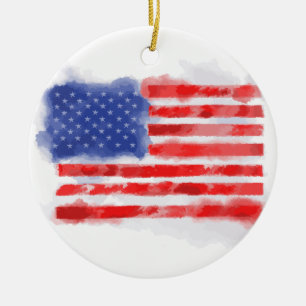 Watercolor American Flag for Veterans and Patriots Ceramic Ornament