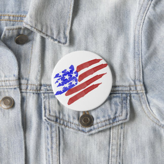 Watercolor American Flag Independence Day Button