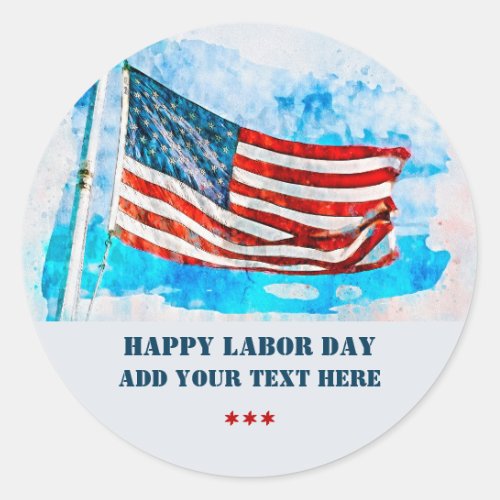 Watercolor American Flag Labor Day  Classic Round Sticker