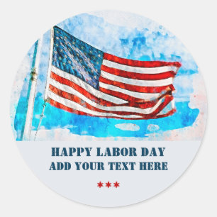 Watercolor American Flag Labor Day Classic Round Sticker