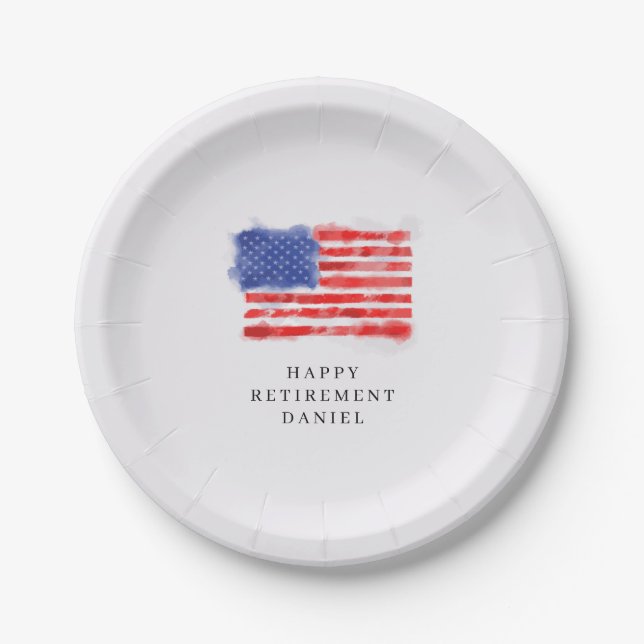 Watercolor American Flag Paper Plates (Front)