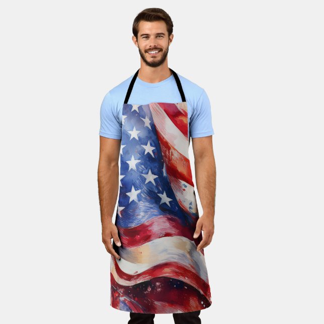 Watercolor American Flag Patriotic Apron (Worn)