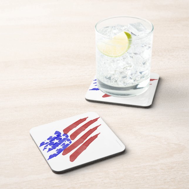 Watercolor American Flag Patriotic Coaster Set (Right Side)