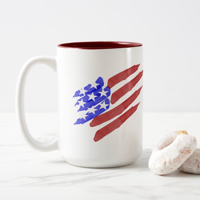Watercolor American Flag Patriotic Mugs (With Donut)