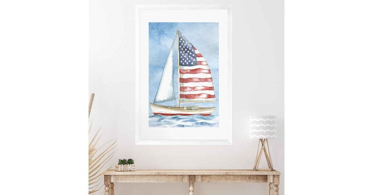 Watercolor American Flag Patriotic Sailboat Poster | Zazzle