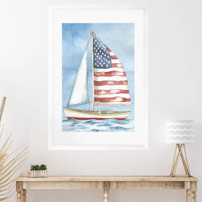Watercolor American Flag Patriotic Sailboat Poster | Zazzle