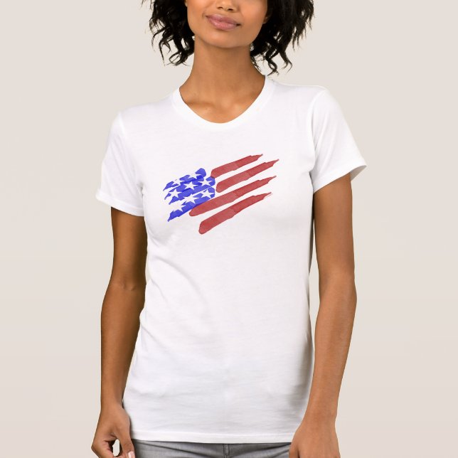 Watercolor American Flag Patriotic T-Shirts (Front)
