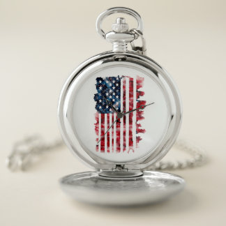 Watercolor American Flag Pocket Watch