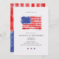 Watercolor American Flag Retirement Invitations