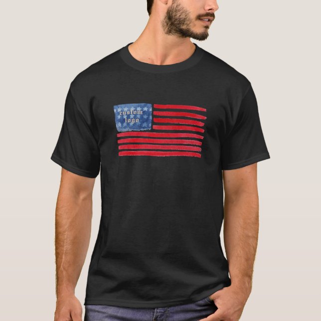 Watercolor American Flag Tee - Custom Text/Logo (Front)