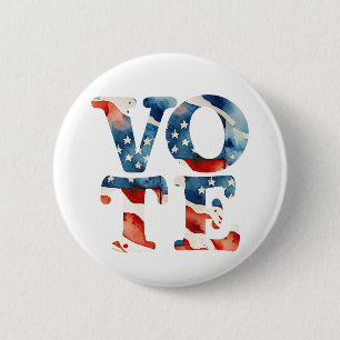 Watercolor american flag vote voter voting rights button