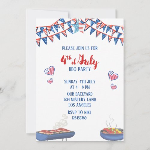 Watercolor American Flags Fourth of July BBQ  Invitation