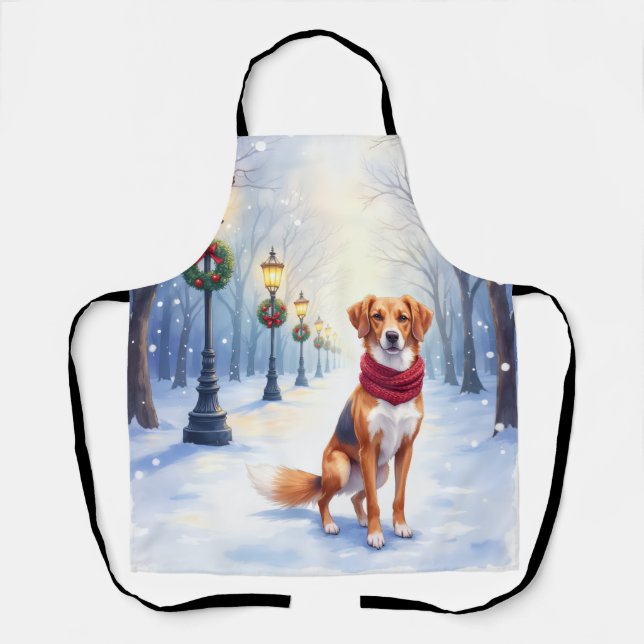Watercolor American Foxhound Snowy Lamppost Apron (Front)