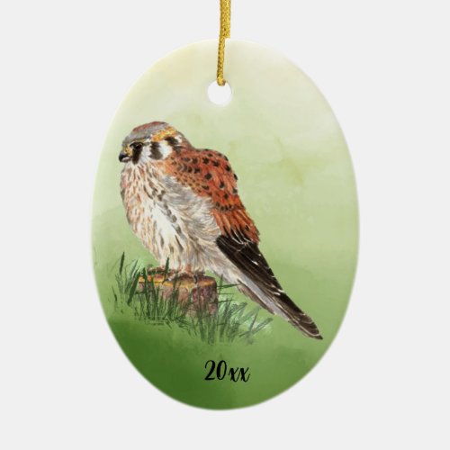 Watercolor American Kestrel Falcon Bird Hawk  Ceramic Ornament