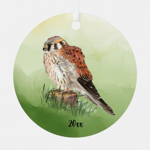 Watercolor American Kestrel Falcon Bird Hawk Metal Ornament
