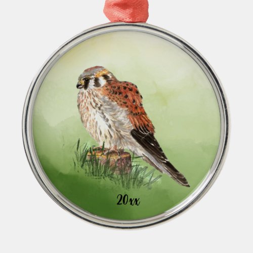 Watercolor American Kestrel Falcon Bird Hawk  Metal Ornament