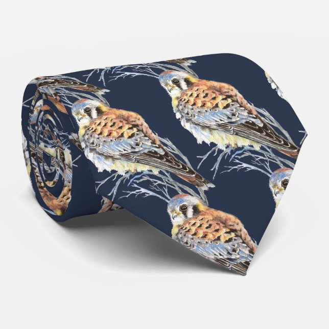 Watercolor American Kestrel, Falcon Bird Hawk Neck Tie (Rolled)