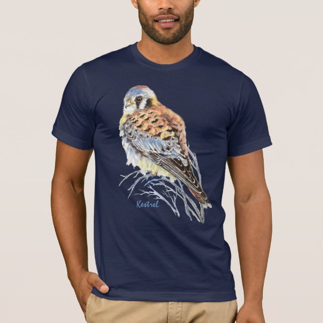 Watercolor American Kestrel Falcon Bird Hawk T-Shirt (Front)