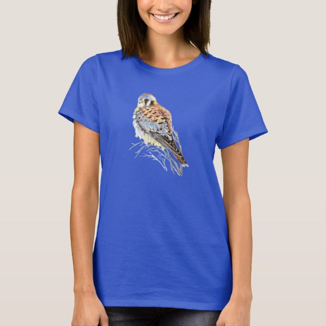 Watercolor American Kestrel Falcon Bird Hawk T-Shirt (Front)