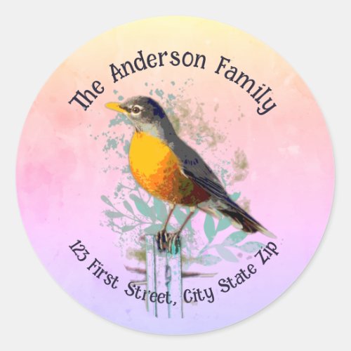Watercolor American Robin Garden Bird Wildlife Art Classic Round Sticker