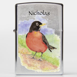 Watercolor American Robin Garden Bird Wildlife Art Zippo Lighter