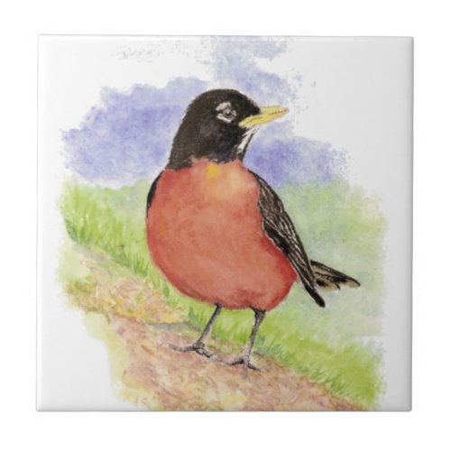 Watercolor American Robin Wildlife Nature art Ceramic Tile