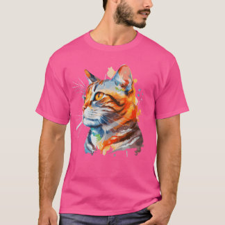 Watercolor American Shorthair Cat Colorful Cat Lov T-Shirt