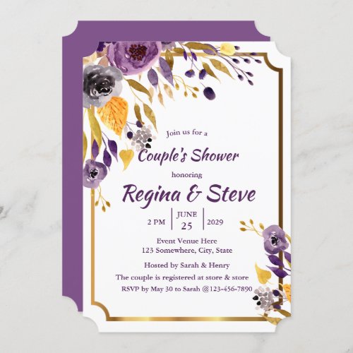 Watercolor Amethyst Purple Floral Couples Shower Invitation