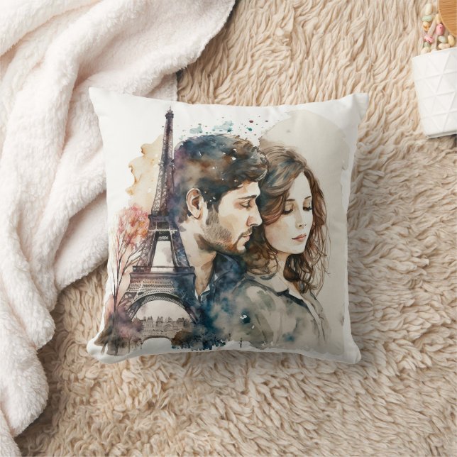 Watercolor Amour in Paris Throw Pillow (Blanket)