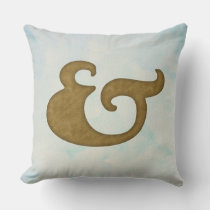 Watercolor Ampersand Nautical | Gold &amp; Sea Colors Throw Pillow
