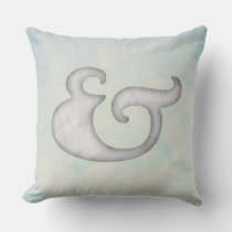 Watercolor Ampersand Nautical | White &amp; Sky Throw Pillow