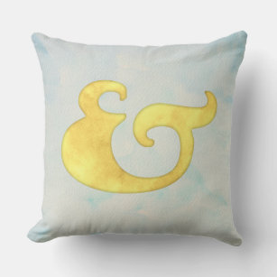 Watercolor Ampersand Nautical   Yellow + Sky Color Throw Pillow