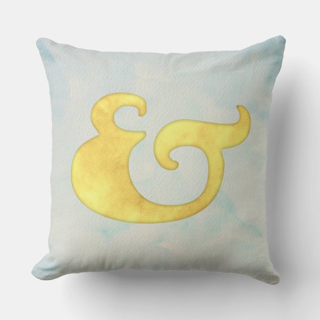 Watercolor Ampersand Nautical | Yellow + Sky Color Throw Pillow (Front)