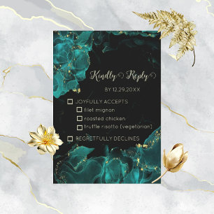 Watercolor Anastasia Black and Green RSVP Cards