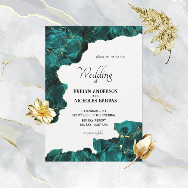 Watercolor Anastasia Black & Green Invitation (Creator Uploaded)