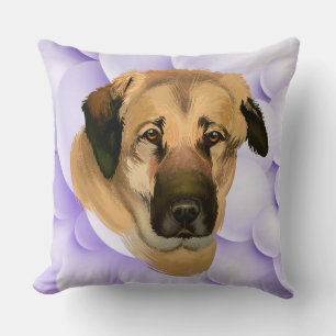 WATERCOLOR ANATOLIAN SHEPHERD DOG FACE THROW PILLOW