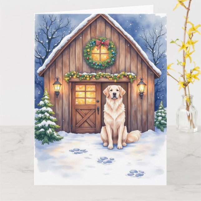 Watercolor Anatolian Shepherd Dog Rustic Barn Card (Yellow Flower)