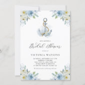 Watercolor Anchor and Blue Flowers Bridal Shower Invitation (Front)