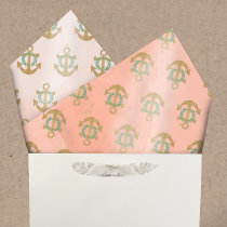 Watercolor Anchor and Sprinkled Gold Stars Coral Tissue Paper